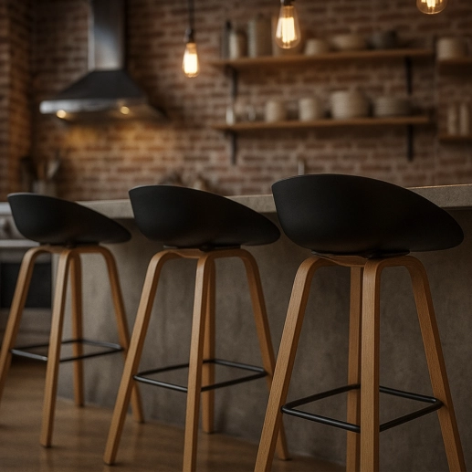 Produto Banqueta alta para bancada Cassia com base de madeira 78 cm - Preto