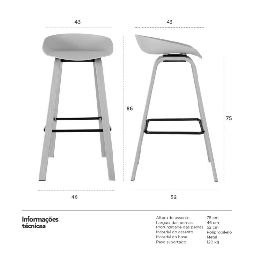 Produto Banqueta alta para bancada Cassia com base de madeira 78 cm - Preto