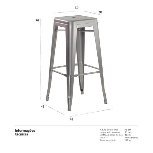 Banqueta alta para bancada Iron Tolix 76 cm – Prata Produto Banqueta alta para bancada Iron Tolix 76 cm – Prata