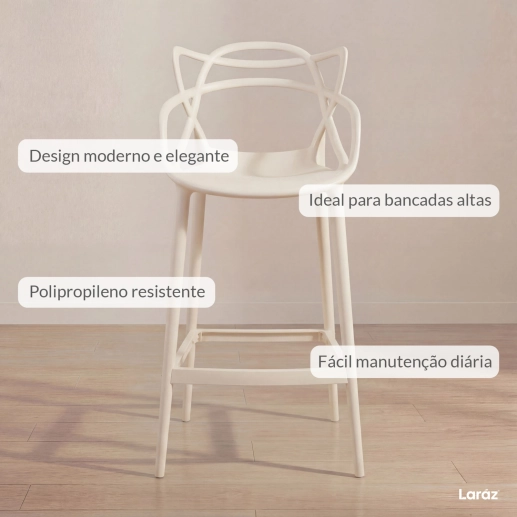 Banqueta alta para bancada Master Allegra em Polipropileno 78 cm - Creme Produto Banqueta alta para bancada Master Allegra em Polipropileno 78 cm - Creme