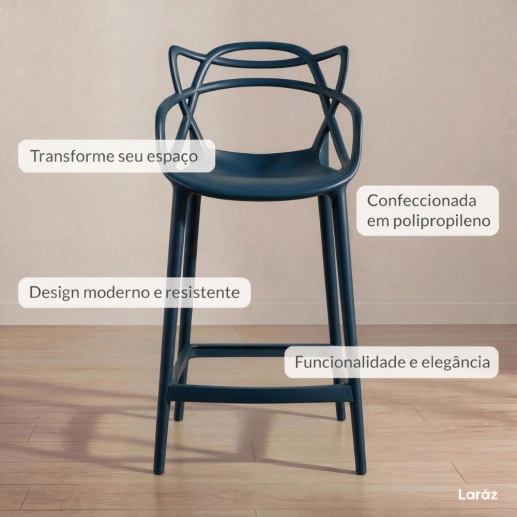 Banqueta média para bancada Master Allegra em Polipropileno 66 cm - Azul petróleo Produto Banqueta média para bancada Master Allegra em Polipropileno 66 cm - Azul petróleo
