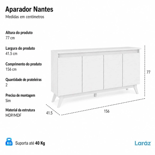 Buffet Aparador Nantes Laráz 4 Portas Off White para Sala de Jantar e Estar Produto Buffet Aparador Nantes Laráz 4 Portas Off White para Sala de Jantar e Estar