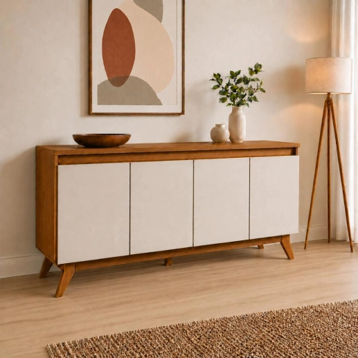 Buffet Aparador Nantes Laráz 4 Portas Off White para Sala de Jantar e Estar Produto Buffet Aparador Nantes Laráz 4 Portas Off White para Sala de Jantar e Estar