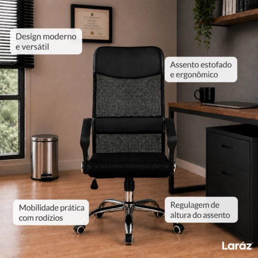 Cadeira de Escritório Presidente Dylan Mesh Ergonômica - Preta Produto Cadeira de Escritório Presidente Dylan Mesh Ergonômica - Preta