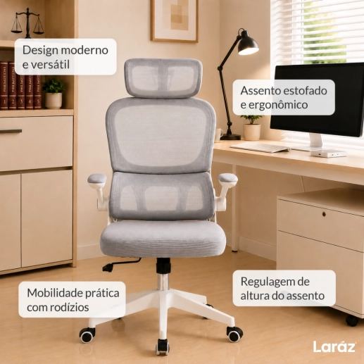 Cadeira de Escritório Presidente Genebra Mesh Ergonômica - Branco Produto Cadeira de Escritório Presidente Genebra Mesh Ergonômica - Branco