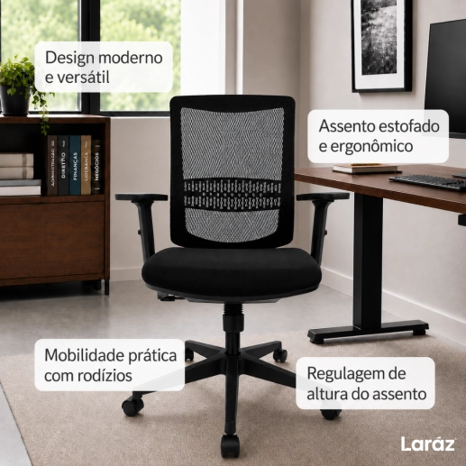 Produto Cadeira de Escritório Estofada Sintra com rodízios - Preto