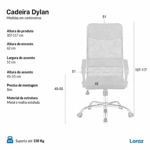 Produto Cadeira de Escritório Presidente Dylan Mesh Ergonômica - Preta