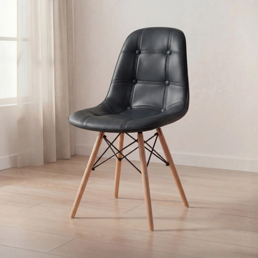 Produto Cadeira de jantar Charles Eames Eiffel Botonê Estofada - Preto