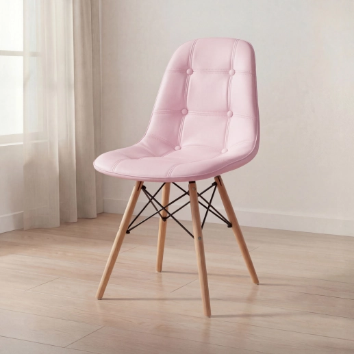 Produto Cadeira de jantar Charles Eames Eiffel Botonê Estofada - Rosa claro