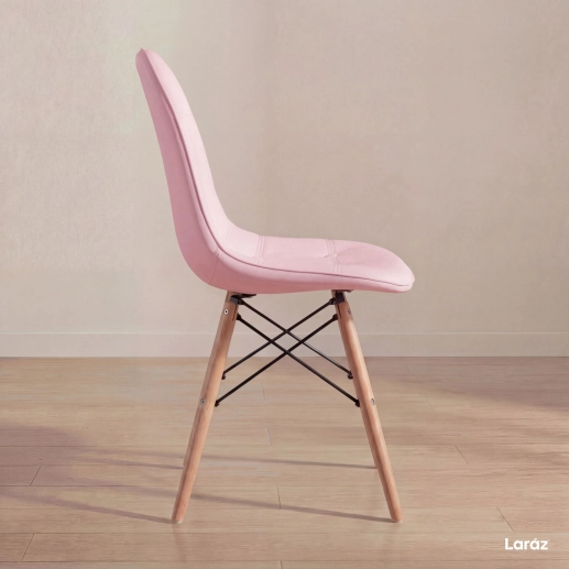 Produto Cadeira de jantar Charles Eames Eiffel Botonê Estofada - Rosa claro