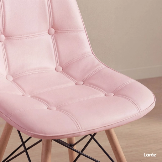 Produto Cadeira de jantar Charles Eames Eiffel Botonê Estofada - Rosa claro