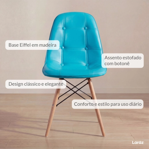 Produto Cadeira de jantar Charles Eames Eiffel Botonê Estofada - Tiffany