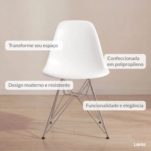 Cadeira de jantar Charles Eames Eiffel DKR em Polipropileno - Branco Produto Cadeira de jantar Charles Eames Eiffel DKR em Polipropileno - Branco