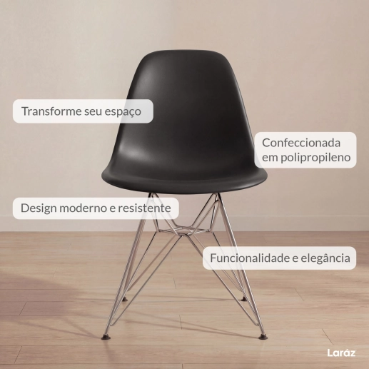 Produto Cadeira de jantar Charles Eames Eiffel DKR em Polipropileno - Preto