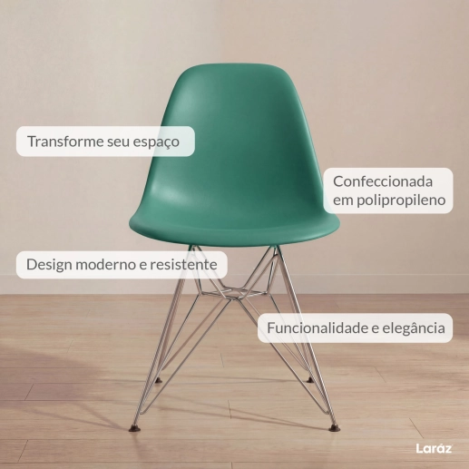 Produto Cadeira de jantar Charles Eames Eiffel DKR em Polipropileno - Verde escuro