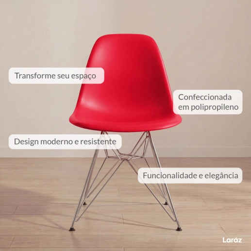 Produto Cadeira de jantar Charles Eames Eiffel DKR em Polipropileno - Vermelho