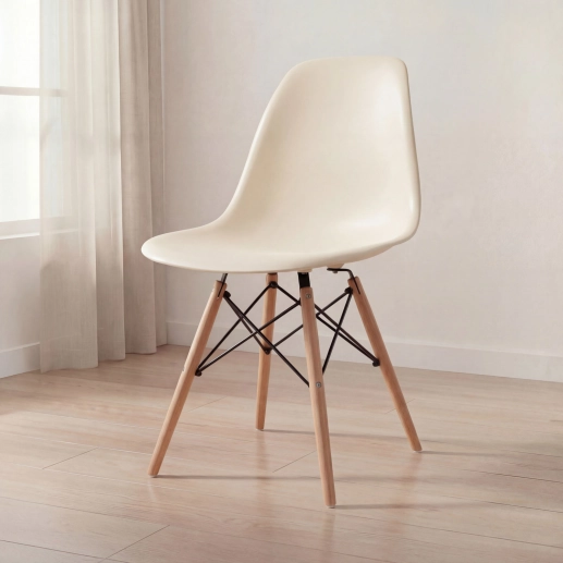 Cadeira de jantar Charles Eames Eiffel DSW em Polipropileno - Creme Produto Cadeira de jantar Charles Eames Eiffel DSW em Polipropileno - Creme