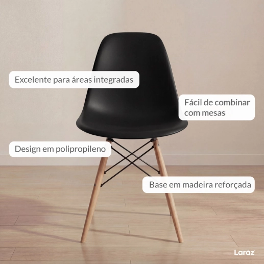 Produto Cadeira de jantar Charles Eames Eiffel DSW em Polipropileno - Preto