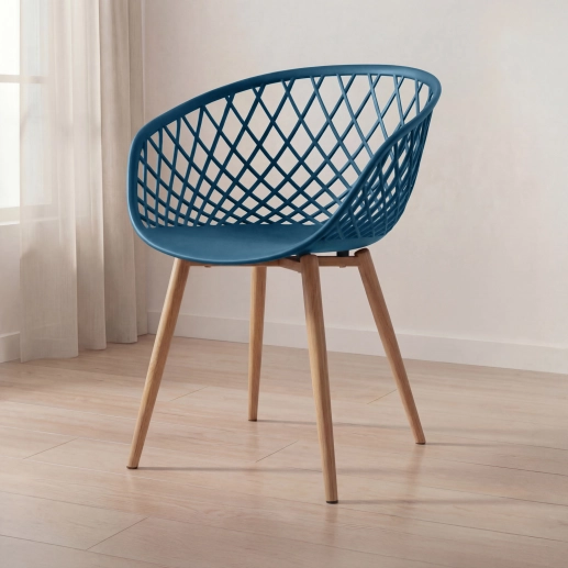 Produto Cadeira de jantar Clarice Nest com design moderno e anatômico - Azul petróleo