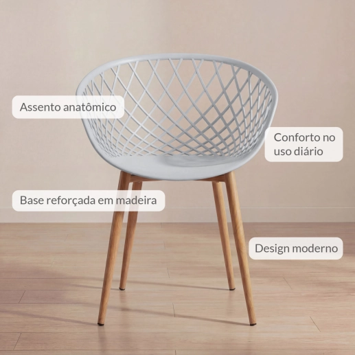 Produto Cadeira de jantar Clarice Nest com design moderno e anatômico - Cinza