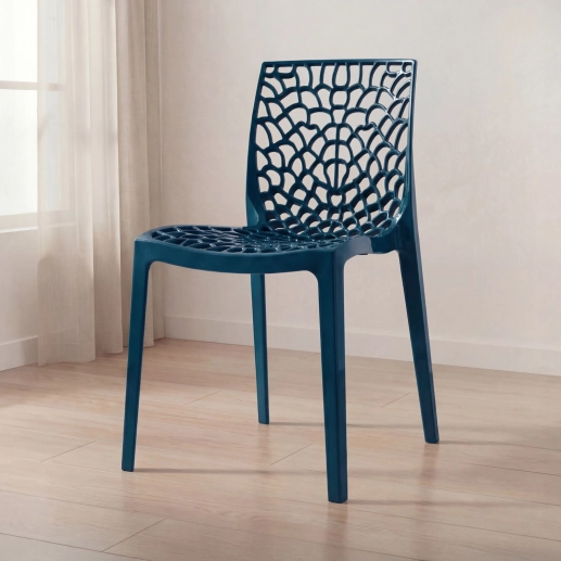 Produto Cadeira de jantar Gruvyer com design contemporâneo e anatômico - Azul petróleo