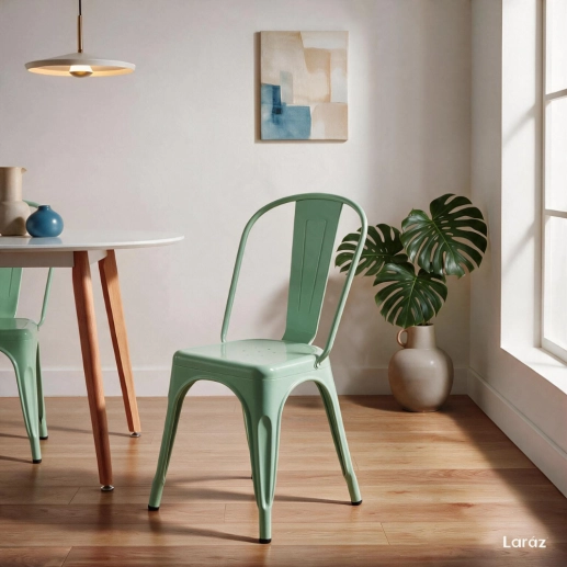Cadeira de jantar Iron Tolix com design industrial - Verde Claro Produto Cadeira de jantar Iron Tolix com design industrial - Verde Claro