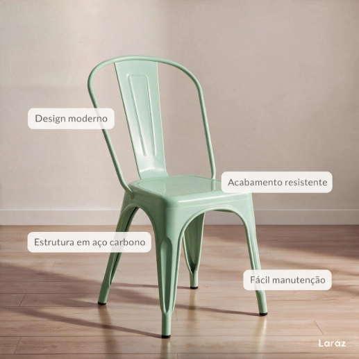 Cadeira de jantar Iron Tolix com design industrial - Verde Claro Produto Cadeira de jantar Iron Tolix com design industrial - Verde Claro