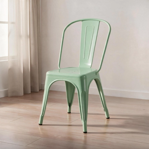Cadeira de jantar Iron Tolix com design industrial - Verde Claro Produto Cadeira de jantar Iron Tolix com design industrial - Verde Claro