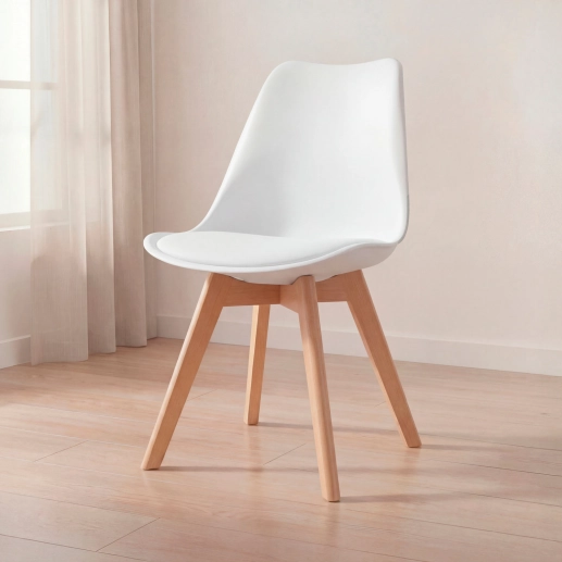 Produto Cadeira de jantar Leda com assento estofado e design moderno - Branco