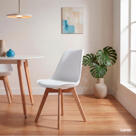 Produto Cadeira de jantar Leda com assento estofado e design moderno - Branco