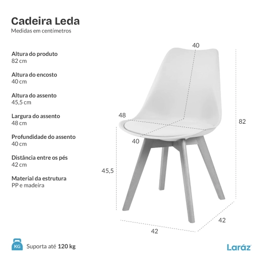Produto Cadeira de jantar Leda com assento estofado e design moderno - Branco