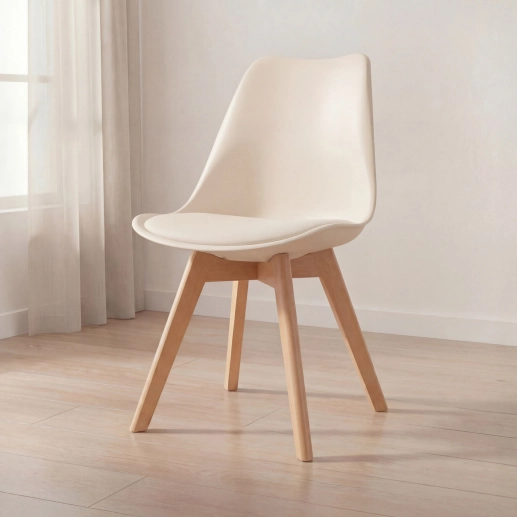 Produto Cadeira de jantar Leda com assento estofado e design moderno - Creme