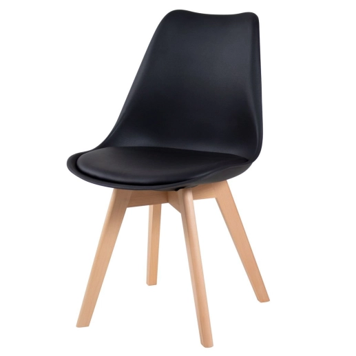 Cadeira de jantar Leda com assento estofado e design moderno - Preto Produto Cadeira de jantar Leda com assento estofado e design moderno - Preto