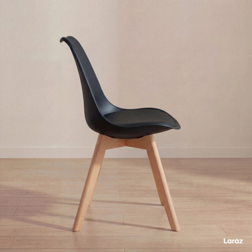 Cadeira de jantar Leda com assento estofado e design moderno - Preto Produto Cadeira de jantar Leda com assento estofado e design moderno - Preto
