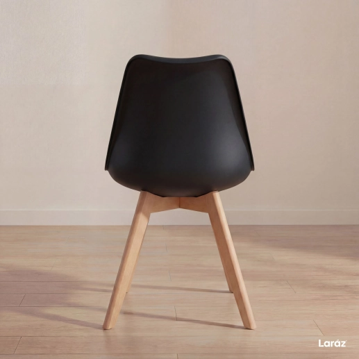 Cadeira de jantar Leda com assento estofado e design moderno - Preto Produto Cadeira de jantar Leda com assento estofado e design moderno - Preto