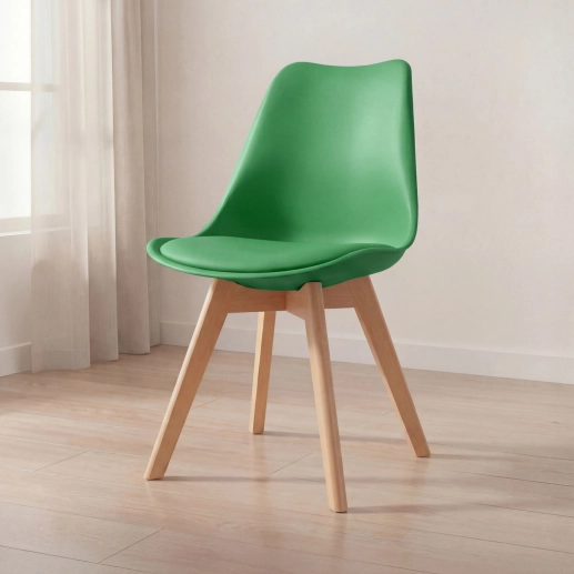 Produto Cadeira de jantar Leda com assento estofado e design moderno - Verde bandeira