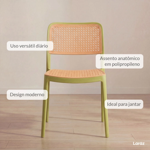 Cadeira de jantar Maya com design moderno e assento confortável - Verde Produto Cadeira de jantar Maya com design moderno e assento confortável - Verde