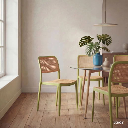 Cadeira de jantar Maya com design moderno e assento confortável - Verde Produto Cadeira de jantar Maya com design moderno e assento confortável - Verde