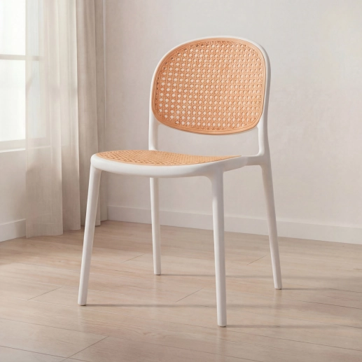 Produto Cadeira de jantar Mumbai de telinha com design contemporâneo e assento anatômico – Branco