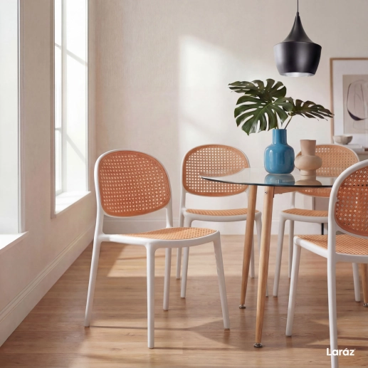 Produto Cadeira de jantar Mumbai de telinha com design contemporâneo e assento anatômico – Branco