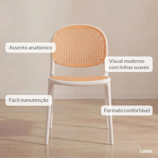 Produto Cadeira de jantar Mumbai de telinha com design contemporâneo e assento anatômico – Branco