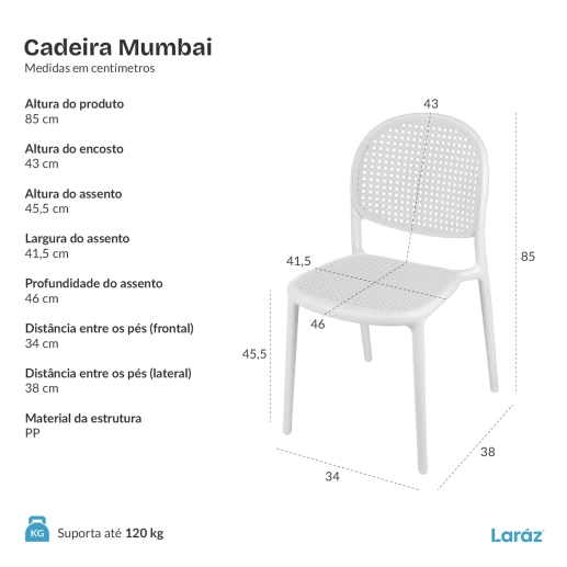 Produto Cadeira de jantar Mumbai de telinha com design contemporâneo e assento anatômico – Branco