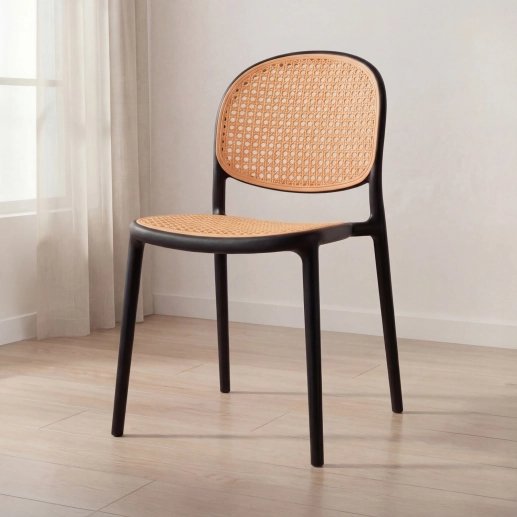 Produto Cadeira de jantar Mumbai de telinha com design contemporâneo e assento anatômico – Preta