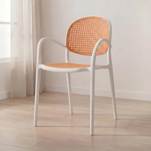 Produto Cadeira de jantar Mumbai telinha com braços e design contemporâneo – Branco