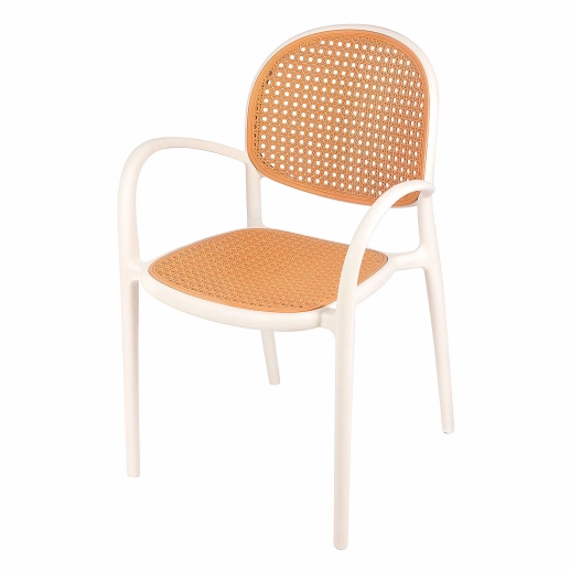 Produto Cadeira de jantar Mumbai telinha com braços e design contemporâneo – Branco