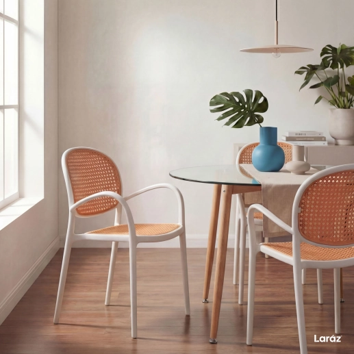 Produto Cadeira de jantar Mumbai telinha com braços e design contemporâneo – Branco