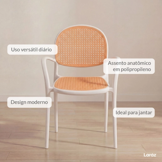 Produto Cadeira de jantar Mumbai telinha com braços e design contemporâneo – Branco