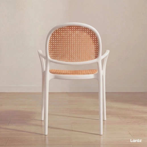 Produto Cadeira de jantar Mumbai telinha com braços e design contemporâneo – Branco