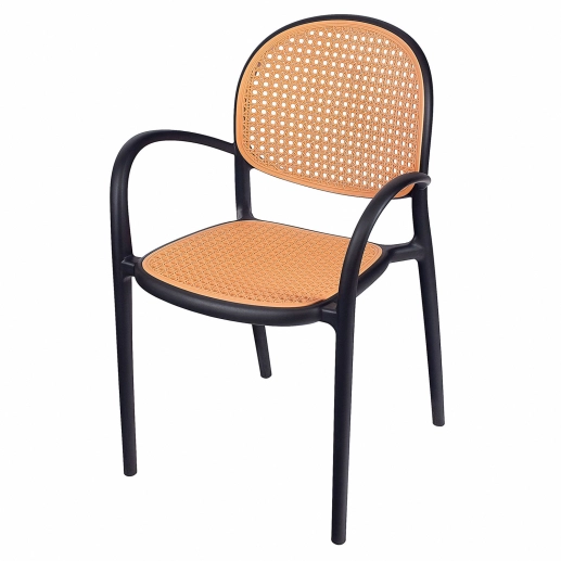Produto Cadeira de jantar Mumbai telinha com braços e design contemporâneo – Preta