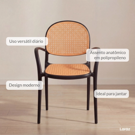 Produto Cadeira de jantar Mumbai telinha com braços e design contemporâneo – Preta
